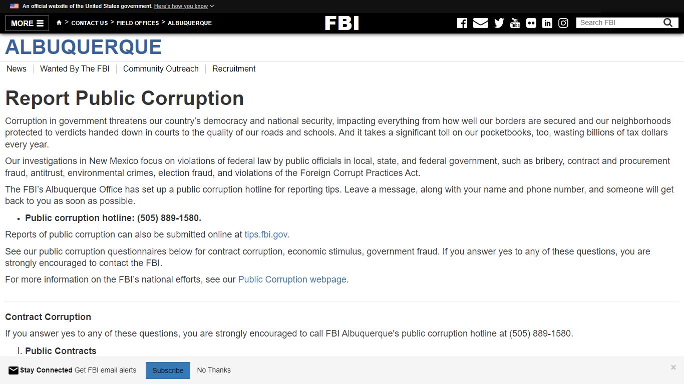 Report Public Corruption — FBI - Federal Bureau of Investigation